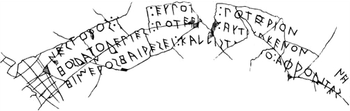Nestor's Cup, mirrored transliteration